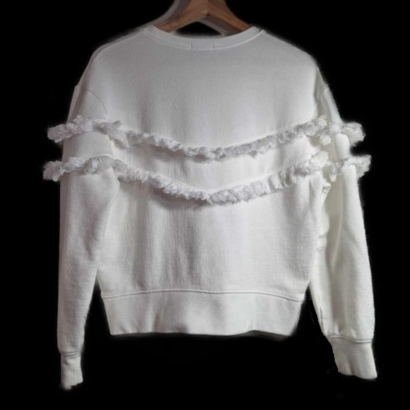 Rails White Kinsey Ruffled Sweater With Fringe Detail Size Small - Picture 4 of 7